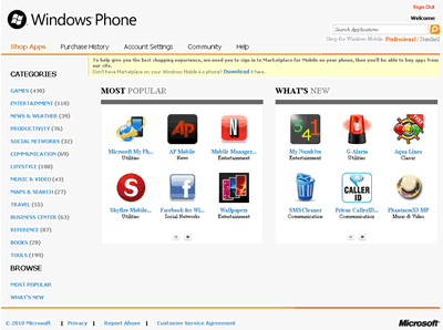 Windows Phone 7 app store отвори врати. Над 1000 приложения достъпни за сваляне.